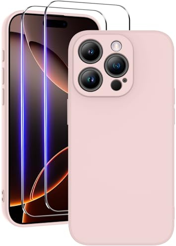 Qasyfanc Silicone Case for iPhone 16 Pro with 2 Screen Protector, Pink