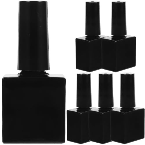 Generic Glass Nail Polish Bottles Set 6 Pcs 10Ml Refillable Black Gel Polish Containers for Fingernail Art and Travel