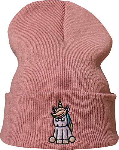 Baddery Strickmütze: Einhorn - Winter/Woll-Mütze/Kinder/Herren Damen Frauen Männer/Geschenk Freundin/Urban/Süß/Unicorn (Rosa)