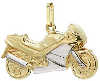 NKlaus Motorradanhänger: 333 Gelbgold oder 925 Sterlingsilber, 27x15mm | Bicolor Biker-Kettenanhänger für Herren aus 333 Gelbgold, 8 Karat
