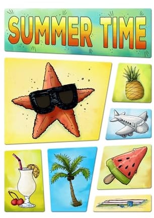 Sommer Kühlschrankmagnete 8er Set mit Sommermotiven Flugzeug Ananas Cocktail EIS