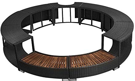 Panana Rattan Hot Tub Surround, 203cm Lazy Spa Surround Enclosure with Storage & Pump Cutout, All-Weather PE Wicker & Acacia Hardwood Steps for Outdoor Garden Patio Conservatory (Black)