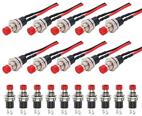 GTIWUNG Mini Druckknopf mit Vorverkabelt, Momentane Druckschalter Lockless,2 Pins 1A AC250V/3A AC125V SPST ON/OFF Taste Schalter für Horn KFZ Auto Armaturenbrett Boot,7mm Montageloch,Rot
