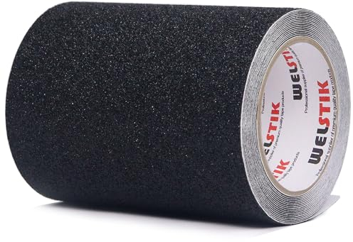 WELSTIK 15 cm x 5 m Anti-Rutsch-Klebeband, stark klebende Sicherheitsaufkleber für drinnen und draußen, rutschhemmendes Treppen-Klebeband,schwarz