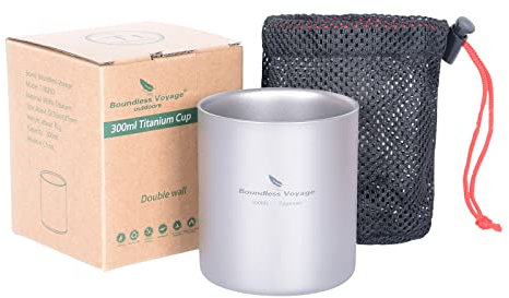 iBasingo Outdoor Camping Titan Becher 300ml Reisebecher Doppelwandige Isolierte Tasse Faltbare Kaffee Trinkgeschirr Leichtes Langlebiges Geschirr für Täglich Gebrauchtes Wandern Ti3029D