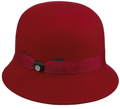 LIERYS Glockenhut Damen Made in Italy Filzhut 100% Wolle Handmade Ripsband Schleife Herbst Winter rot M (57-58 cm)