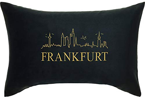 EXPRESS-STICKEREI Frankfurt Kissen mit Füllung & Motiv Stadt/City Deutschland Geschenk Souvenir Wohnzimmer Dekokissen Zierkissen Skyline Sofakissen groß Polsterüberzug | 40x60cm | schwarz