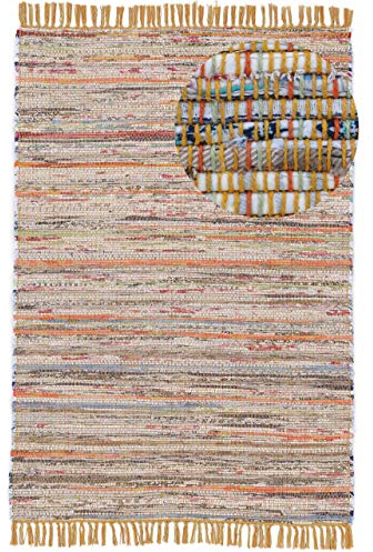 carpetfine Flachgewebeteppich Kelim Chindi Gelb 200x290 cm | Moderner Teppich für Wohn- und Schlafzimmer