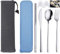 SITAKE 4 Piezas de Cubiertos para Llevar, Cubiertos Camping de Acero Inoxidable con Estuche y Bolsa de Almacenamiento, Juego de Palillos de Cuchillo, Tenedor y Cuchara para Oficina (Color-D)