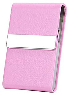 Visitenkartenetui für mehrere Karten, Kreditkarten-Organizer, Kunstleder-Oberfläche, Edelstahl, magnetische Schnalle, für Business-Geschenke, Ausstellungs-Geschenke, Mitarbeitervorteile (Pink)