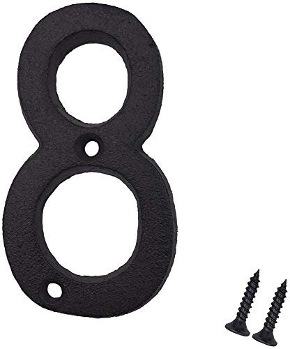 Suithink 3 Inch Black Metal Digital Arabic Numbers Cast Iron House Sign Door Plate DIY Address Numbers for Cafe Wall Courtyard Decor Creative Address Door Numbers with Fixing Screws (8)