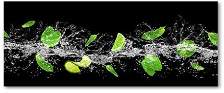 Tulup Spritzschutz Glas Küche Küchenrückwand Glassplatte Küche Herd Küchenrückwand aus Echtglas Abdeckplatte - - 125x50 cm - Essen & Getränke - Grün - Limette mit Minze