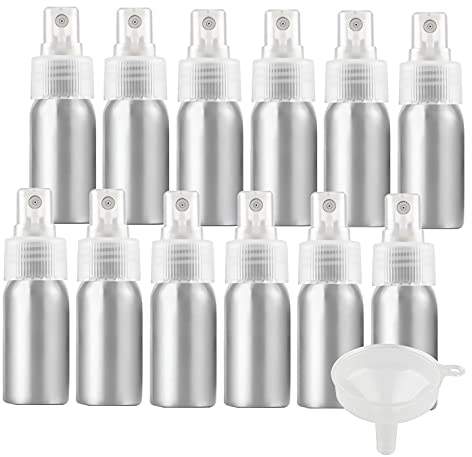 ZEOABSY 24 Piezas Pequeño 30ml Spray de Aluminio Plata Botella de Spray Vacía con Pulverizador Transparente de Niebla Fina Atomizador para Perfume Aromaterapia Agua Líquidos Tamaño de Viaje, Embudo