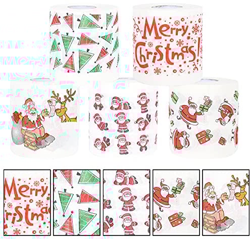 5 Rollen Lustige Weihnachten Toilettenpapier,Weihnachten Toilettenpapier Weihnachtsmann Klopapier Weihnachten Toilettenpapierrollen Weihnachten Muster Toilettenpapier für Weihnachten Dekorative