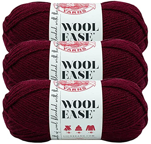 Lion Brand Wool Yarn Worsted Yarn for Knitting, Crocheting & Crafts, 3 Pieces Burgundy (Tawny Port)