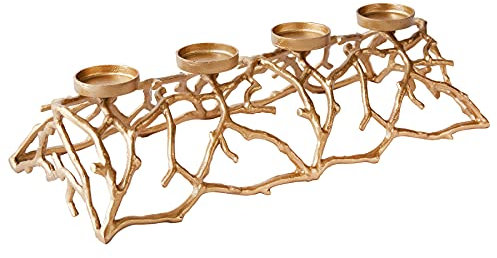 Eleganter Kerzenhalter Abstract 60cm Gold für 4 Kerzen Kerzenständer Adventskranz aus Aluminium Tischkranz für Stumpenkerzen