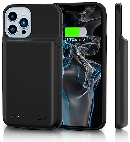 HUOBAO Battery Case for iPhone 13 Pro Max/12 Pro Max(6.7,6000mAh),Ultra-Slim & 360° Protection,Fast Charging Portable Rechargeable Charger Case for iPhone 13 Pro Max-Black