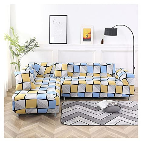 Daesar Sofaüberwurf Polyester XL, Überwürfe Sofabezug Ecksofa 190-230 Quadrat Muster Couchbezug Stretch 3 Sitzer