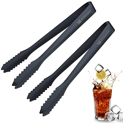 MSY BIGSUNNY Pinze per ghiaccio da 18 CM per secchiello del ghiaccio, pinze da portata in acciaio inox ispessite, pinze in metallo lucidato a specchio (confezione da 2, nero)
