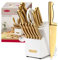McCook® - Juego de cuchillos de cocina de acero inoxidable de titanio dorado con afilador integrado