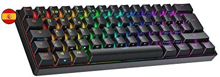 Ranked S60 Supernova 60% | Teclado Mecánico Hotswap | 62 Teclas LED RGB Multicolor Retroiluminadas para PC/Mac Gamer | Diseño español QWERTY ISO ES (Negro, Gateron Optical Blue)