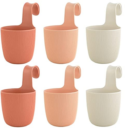 ENGELLAND 6 x Blumentopf zum Hängen, integriertes Drainagesystem, Farbmix: Terrakotta, Apricot, Beige, Ø 15 cm, Pflanztopf-Kübel, Hängetopf, widerstandsfähig, rund, wetterfest, Kunststoff
