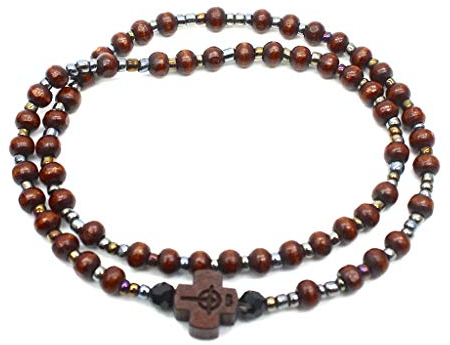 2 Stück Holzperlen Kreuz Armband Meditation Gebetskette katholische christliche Rosenkranz Perlen Armband Armreif Yoga religiöser Schmuck Charms, Einheitsgröße, Holz