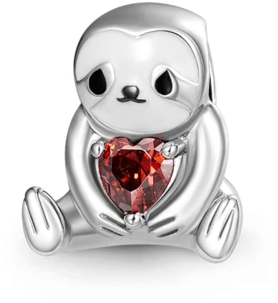 GNOCE Charm Perle Hai umarmt Herz Edelstein Charm 925 Sterlingsilber Charms Schmuck Geschenk für Frauen Fit Schlangenkette Armbänder/Halskette (Faultier)