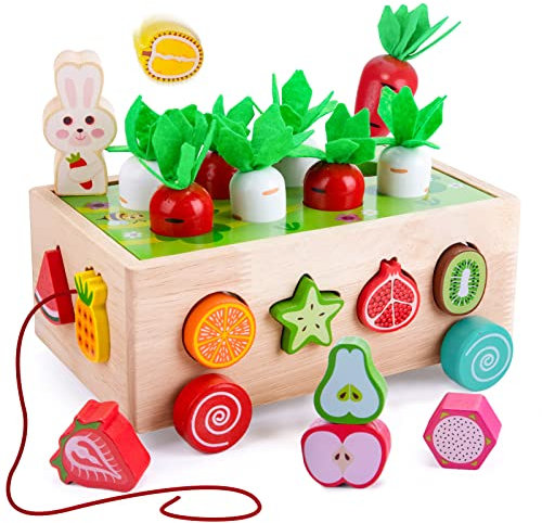 Montessori Wooden Toys for 1 2 3 Year Old, Stacking Gifts for Boys Girls, Baby Shape Color Sorting Matching Educational Wooden Toys for Toddler