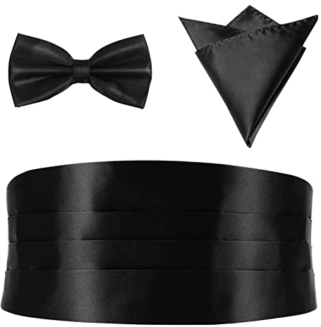 MAGICLULU 3-Teiliges Accessoire-Set Mit Fliege, Einstecktuch, Smoking Gürtel Und Kummerbund - Herren Glatter Cumberbund
