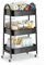 EAGMAK 3 Tier Metal Storage Trolley, Utility Rolling Cart with Handle and Lockable Wheels, Multifunctional Storage Organizer Trolley with Mesh Baskets for Kitchen, Living Room, Office, Garage (Black)