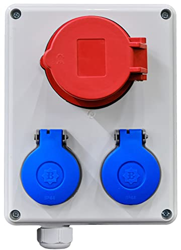Brandelektra - Wandverteiler 16A mit Steckdose IP44 2 x 230V - Baustromverteiler 16A - Stromverteiler Außenbereich mit Leitungsschutzschalter ABB