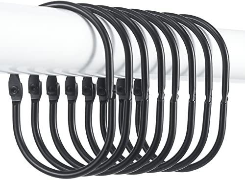 Goowin Duschvorhangringe 24 Stück, Duschvorhang Haken aus Metall, ovaler Ring, mit Schnappverschluss, duschringe für Duschvorhang (Schwarz)