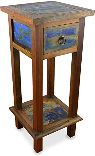 livasia Teakholz Schrank, Regal aus Java, Kommode, kleines Schränkchen, Nachttisch, recycletes Bootsholz, 35x35x80 cm (Bunt)