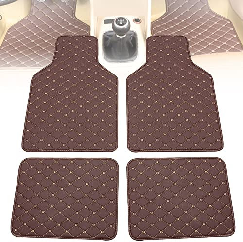 Autofussmatte Teppich für BMW Z1 Z3 Z4 E30 E36 E52 E85 E86 E89 G29 Generisch, Fußmatten 4 Stück Vorne Hinten, Leder Rautengitter, Wasserfest, Allwetter,Coffee