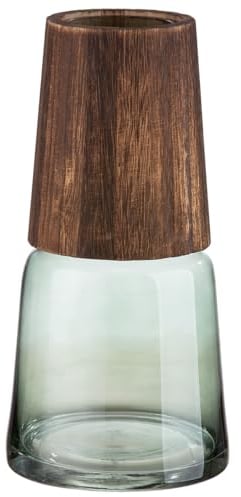 GILDE Deko Vase Glasvase - aus Glas und Holz - Deko Herbst Wohnzimmer Geschenk für Frauen - Farben: braun grün - Höhe 28,5 cm