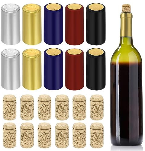 Swpeet Schrumpfkapseln aus PVC, 5 Farben, Silber, Schwarz, Rot, Gold, Blau, 60 Stück