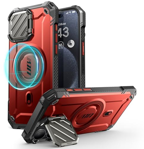 SUPCASE UB Mag XT Case for iPhone 15 Pro Max 6.7 inch (2023) with Camera Protection, Compatible with MagSafe, Rugged Case with Built in Kickstand (Red)