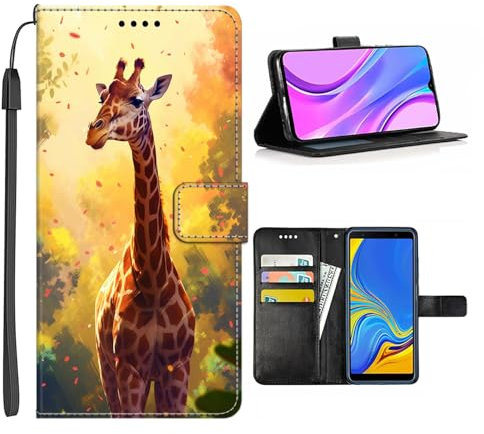 ZHOUZHANGDI Étui portefeuille adapté pour LG V30 avec motif girafe-aa35 avec fente pour carte et bracelet, anti-poussière et anti-chute en cuir PU pour smartphone