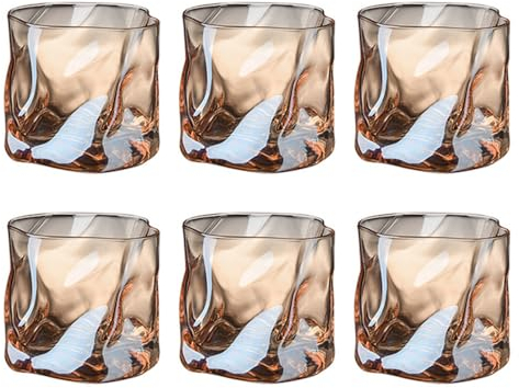 YGMXZL Whisky Gläser,Verdrehtes Trinkgläser 6er Set,robuste Wassergläser für Wasser, Drink,Saft,Party, Cocktailgläser,Getränkegläser (Gelb)