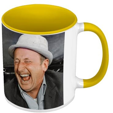 Kaffeebecher, hochwertig, hochwertig, Gelb – Louis de Funes Bourvil Complices Lachen – Tasse mit Henkel und farbigem Innenfutter