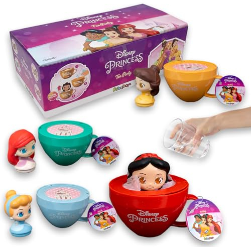 #sbabam Disney Princess Tea Party, Principesse Disney Bambole, Piccole Bamboline della Sirenetta Ariel, Rapunzel, Cenerentola e Biancaneve, 2 Pezzi, Giochi Bambini da Edicola, Idee Regalo, da 3 anni