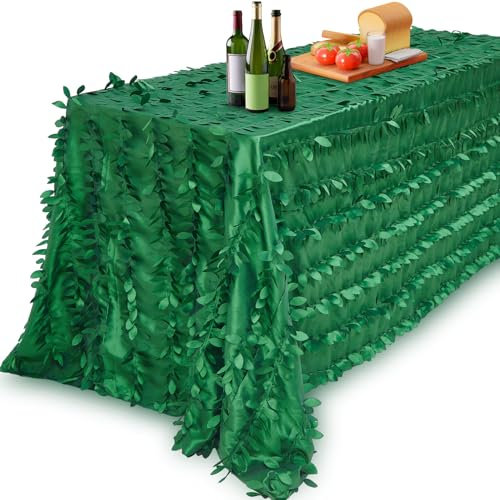 Preboun Grüne Taft-Tischdecke mit Blättern, 3D-Blättern, Blättern, Veranstaltungen, Tischdecke für Waldparty, Hochzeit, Veranstaltung, Bankett, Innen- und Außenbereich, Ausstellung (rechteckiger Stil)
