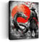 Japanische Wandkunst, Samurai und Drache, Leinwandkunst, japanische Wanddekoration mit rotem Sonnenhintergrund, schwarz-weißer Kriegerdruck, asiatisches Anime-Kunstwerk, moderne Heim- und