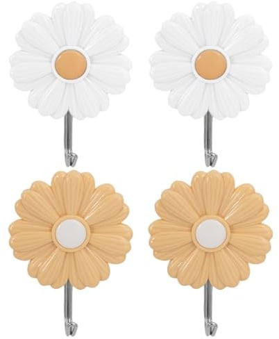 Amosfun Lot De 4 Crochets AdhéSifs Muraux DéCoratifs Petite Marguerite Pour Chambre D'Enfant Porte Manteau Sans PerçAge AdhéSif Fort Pour Serviettes CléS VêTements