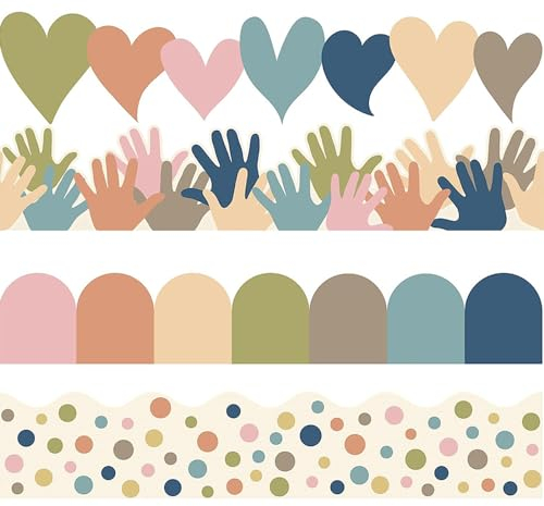Valicaer Multicolor Classroom Borders - 80 Sheets, 4 Styles, Self-Adhesive Paper, Colorful Dot & Confetti Pattern, Office/School Wallpaper