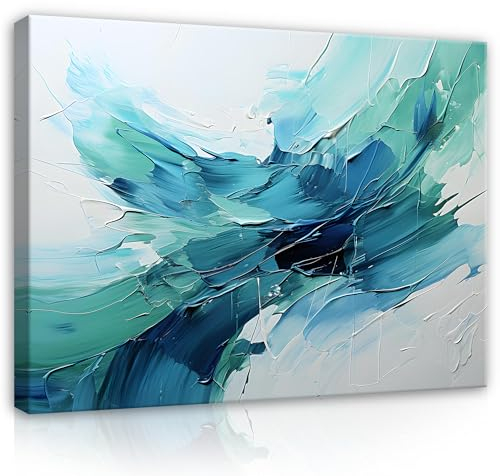 WallArena - Leinwand Bilder - Abstrakt Blau Türkis Grau Kunst - 40x30 cm Leinwandbilder - Bild auf leinwand - Wandbild XXL groß Wandbilder für Wohnzimmer Schlafzimmer Wohnzimmerbilder Modern