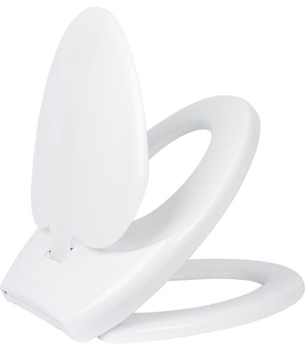 Harbour Housewares Soft Close Toilet Seat - White - Three-Part Quick Release Design Hard Wearing Antibacterial Universal Oval Shaped Potty Training Toilet Seat Family Children Loo Seat with Fittings