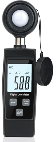 Lichtmessgerät, tragbares Lux-Messgerät zur Überwachung der Umgebungslichtintensität, digitales Photometer, Reichweite bis zu 200.000 Lux, Foto-Beleuchtungsstärke-Sensor mit MAX/MIN-Datenspeicherung