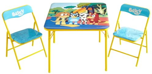 Bluey Kids Table and Chair Set, 3 Piece Folding Activity Set with Square Table & 2 Chairs,Furniture for Playroom, Crafting, Ages 3+